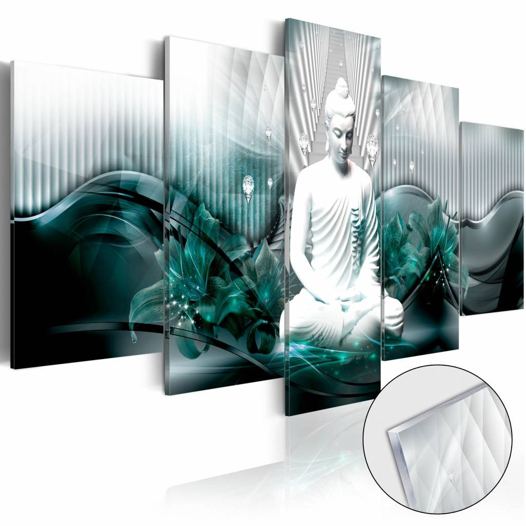 Afbeelding op acrylglas - Azure Meditatie , Boeddha, Blauw, 5luik
