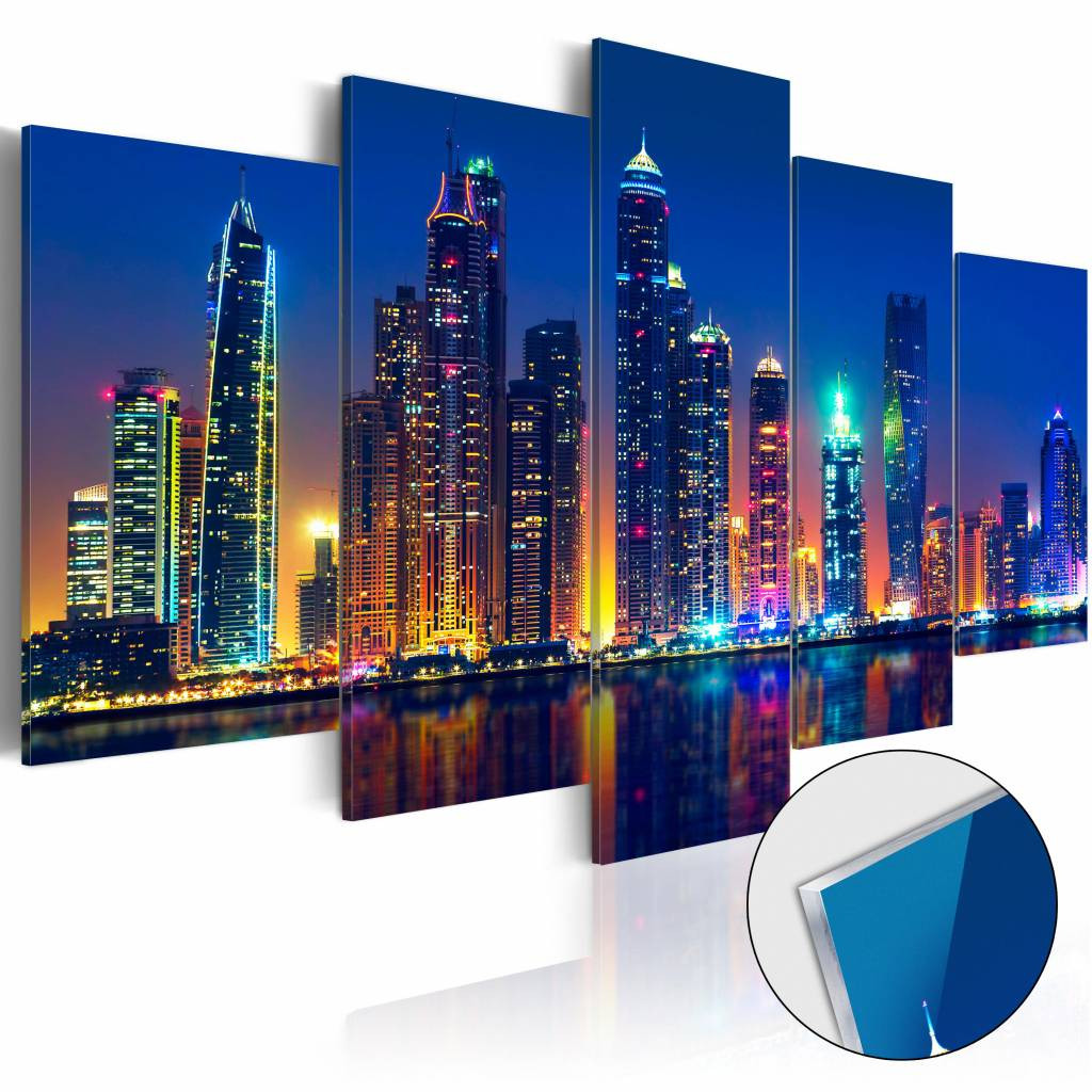 Afbeelding op acrylglas - Nights in Dubai, Multi-gekleurd, 5luik