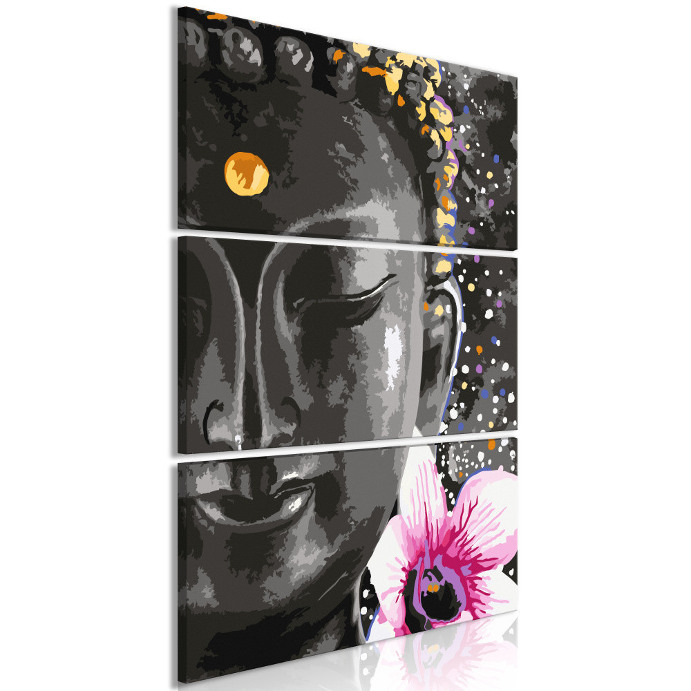 Schilderij - Boeddha met bloem , 3 luik