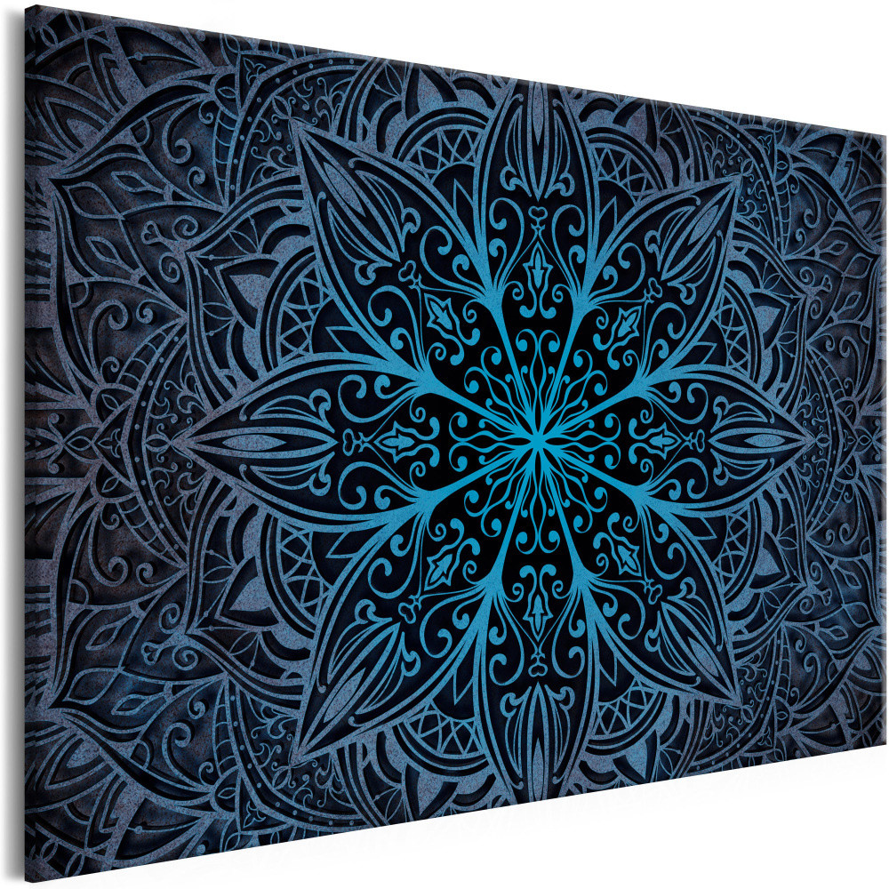 Schilderij - Oriëntale Bloemen III , Mandala , Blauw