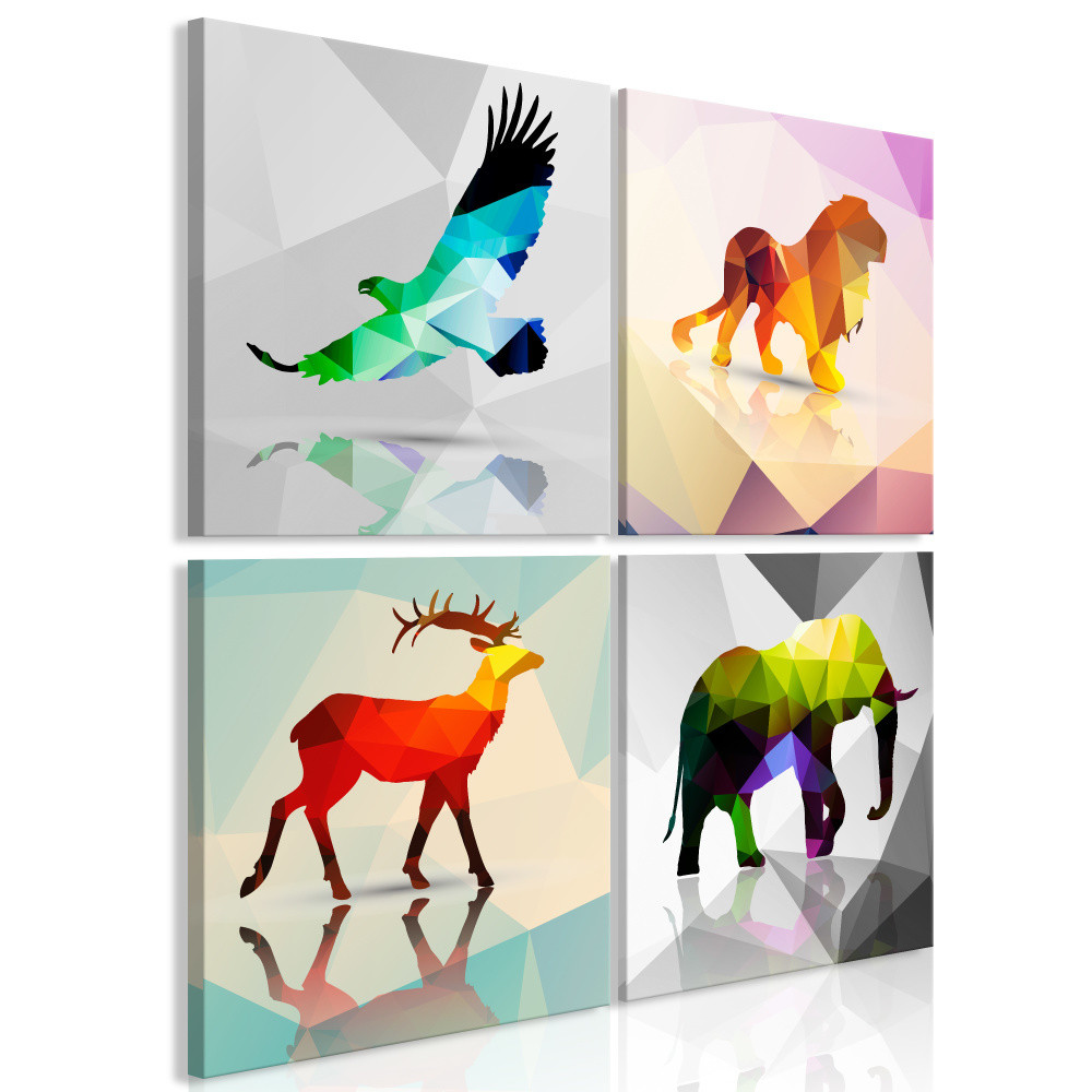 Schilderij - Geometrische dieren II, 4 delen