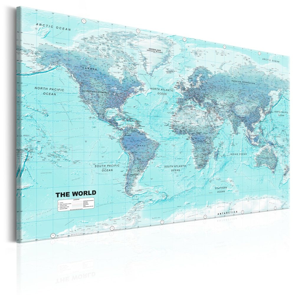 Schilderij - Wereldkaart , lichtblauwe Wereld