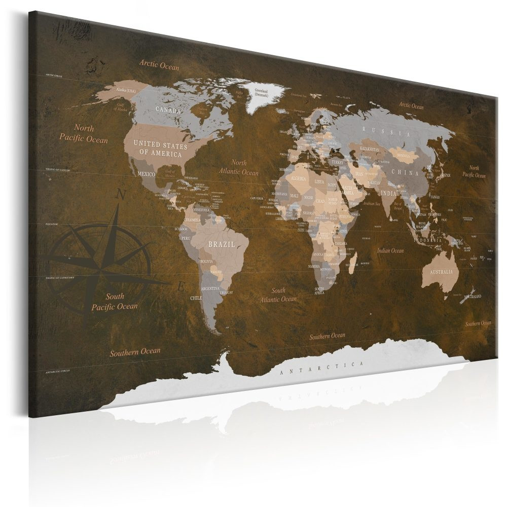 Schilderij - Wereldkaart , Bruine wereld