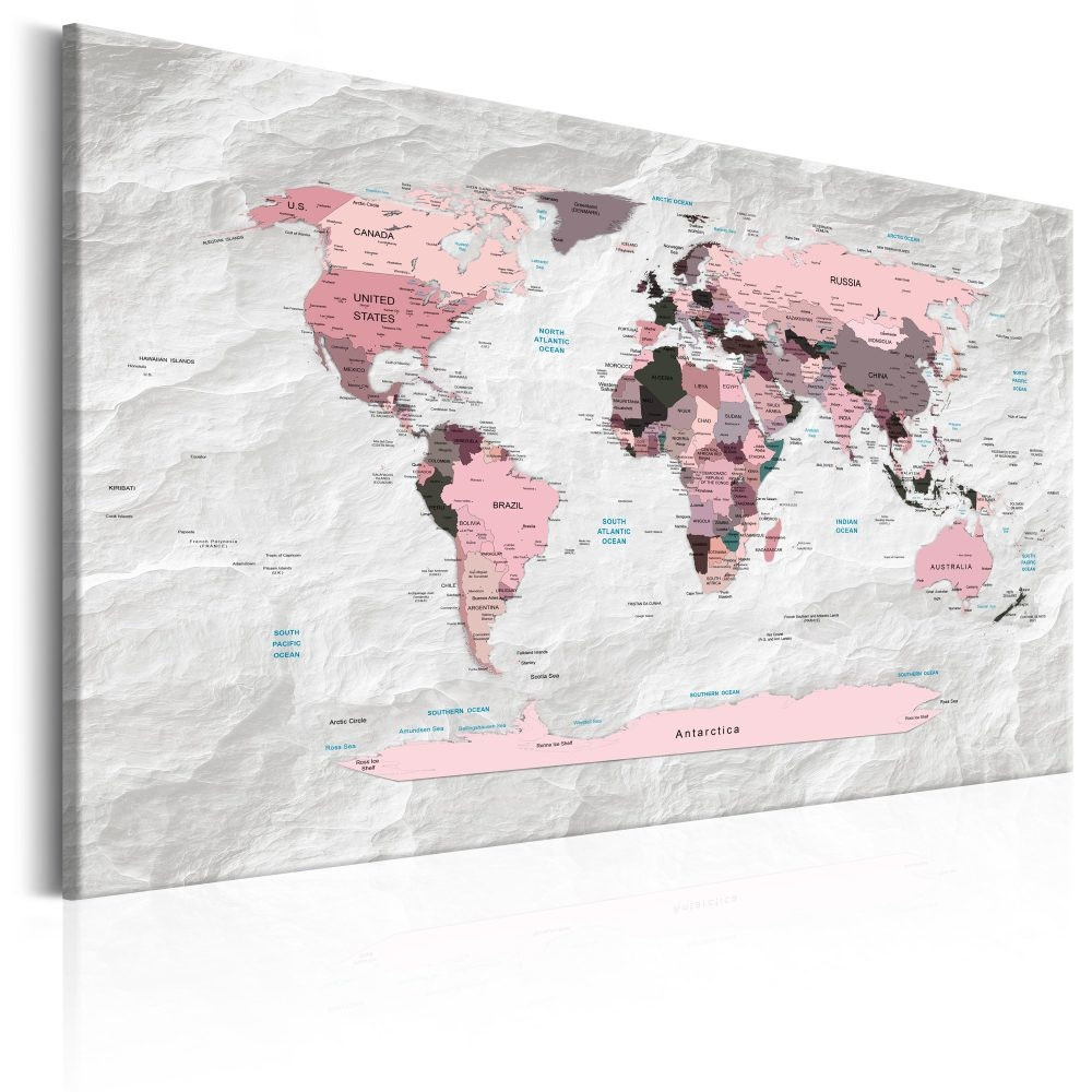 Schilderij - Wereldkaart , Roze Continenten