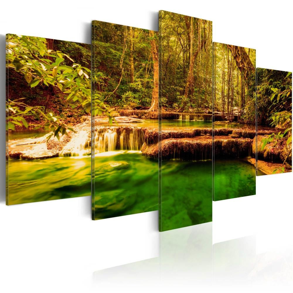 Schilderij - Schoonheid van de Natuur , Waterval , 5 luik , 2 maten , Multikleur , Wanddecoratie