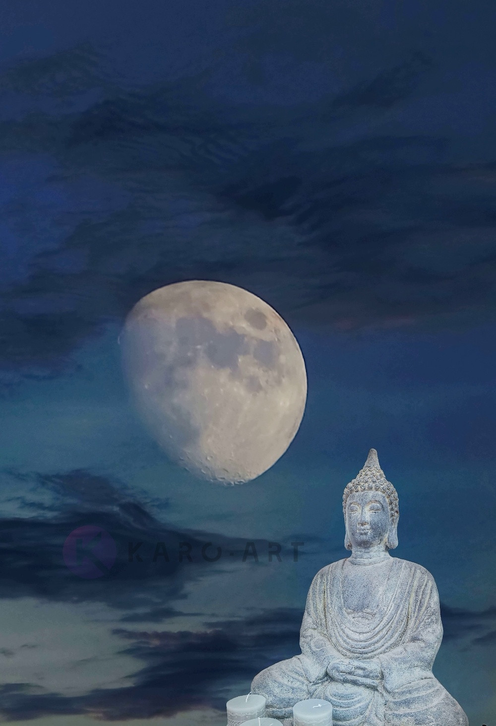 Afbeelding op acrylglas - Boeddha, meditatie in het maanlicht