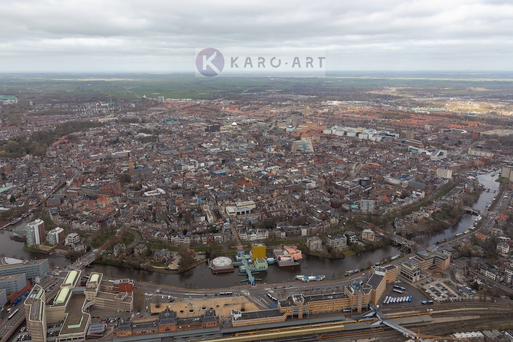 Schilderij - Groningen, luchtfoto , Multikleur , 3 maten , Wanddecoratie