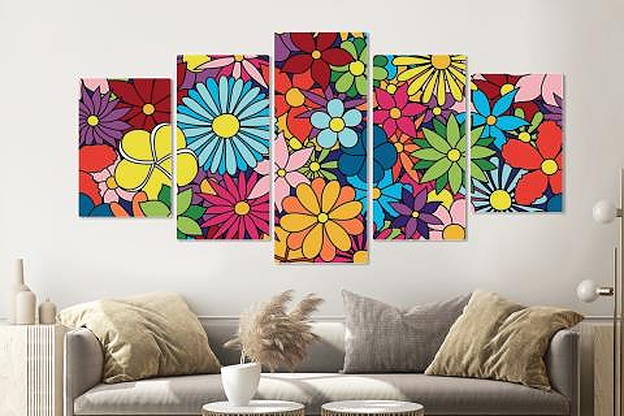 Schilderij -Kleurrijke bloemen, 5 luik, 200x100cm, Premium print