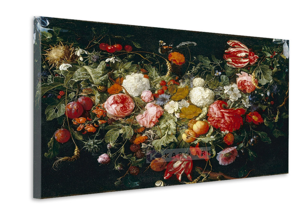 Schilderij - Slinger van bloemen en fruit, Jan Davidsz de Heem , print op canvas