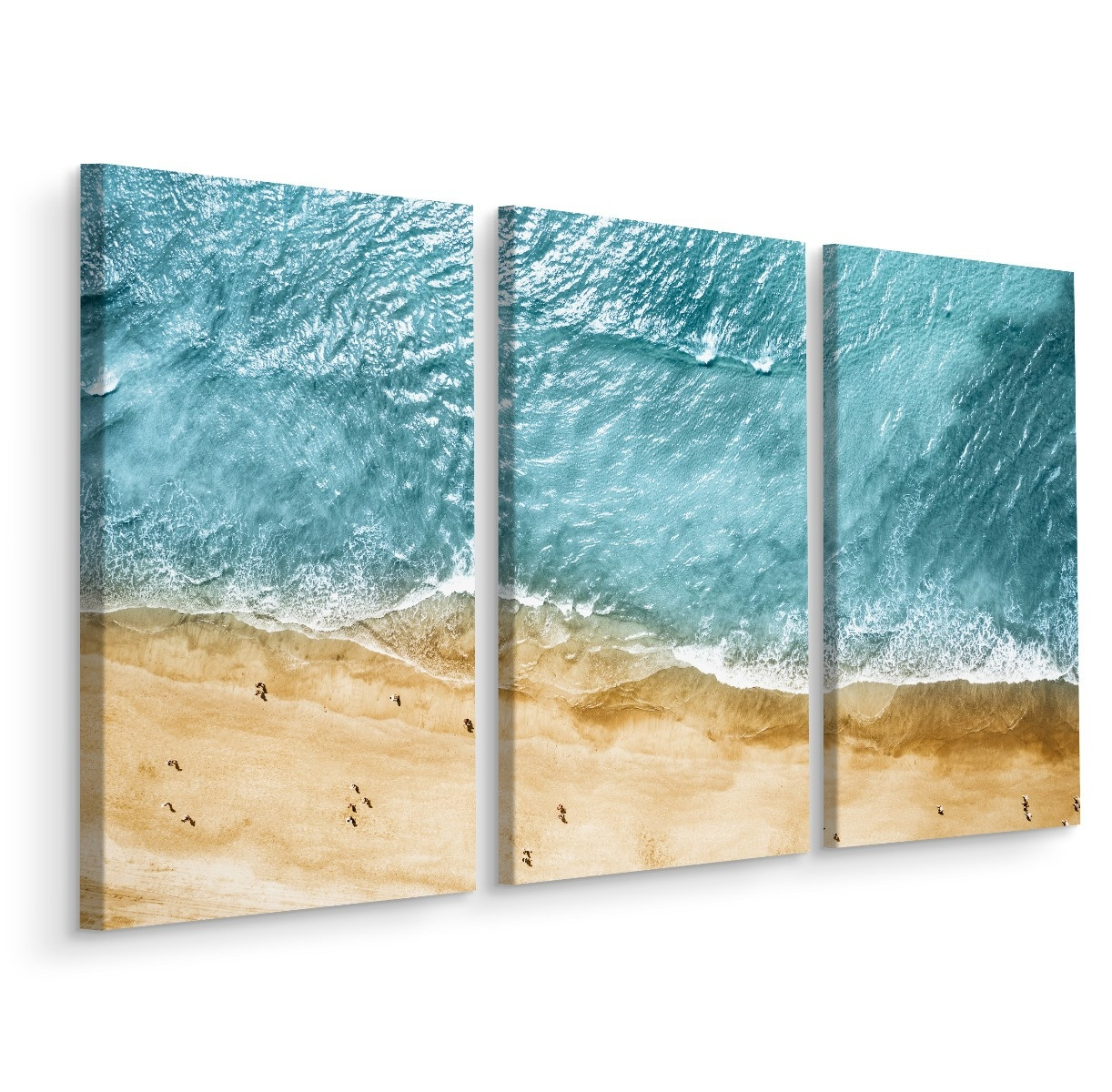 Schilderij - Luchtfoto van de oceaan en het strand, 3 luik, premium print