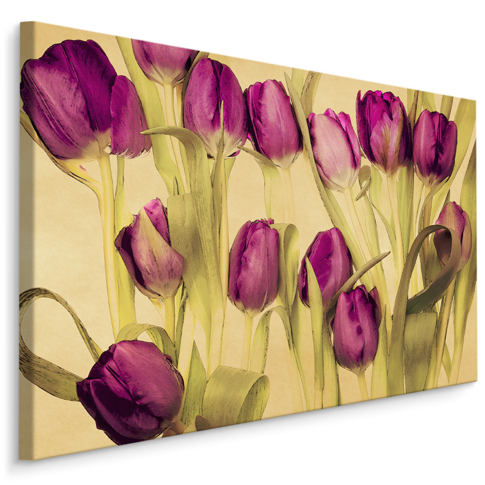 Schilderij Paarse tulpen (print op canvas), 4 maten, wanddecoratie