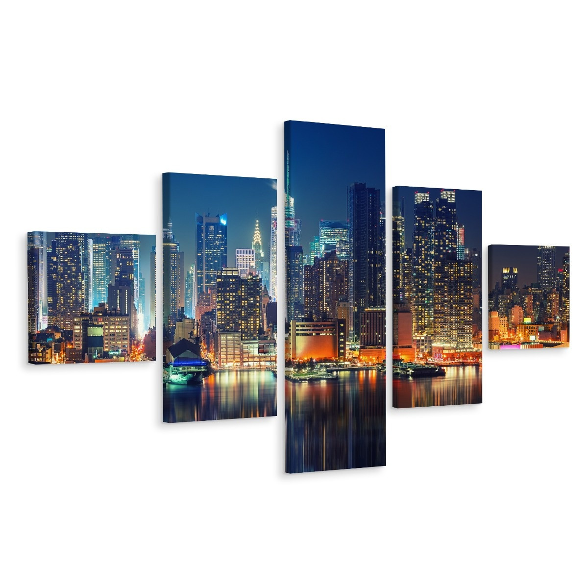 Schilderij - Skyline van Manhatten, NYC, 5luik, premium print