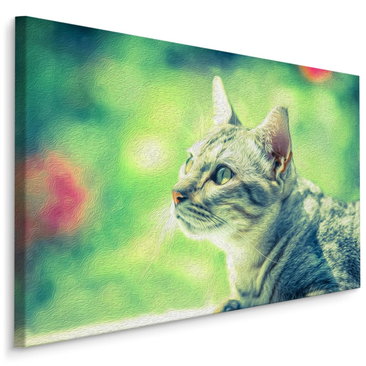Schilderij - Kat in het Groen, Premium Print op Canvas, 5 maten