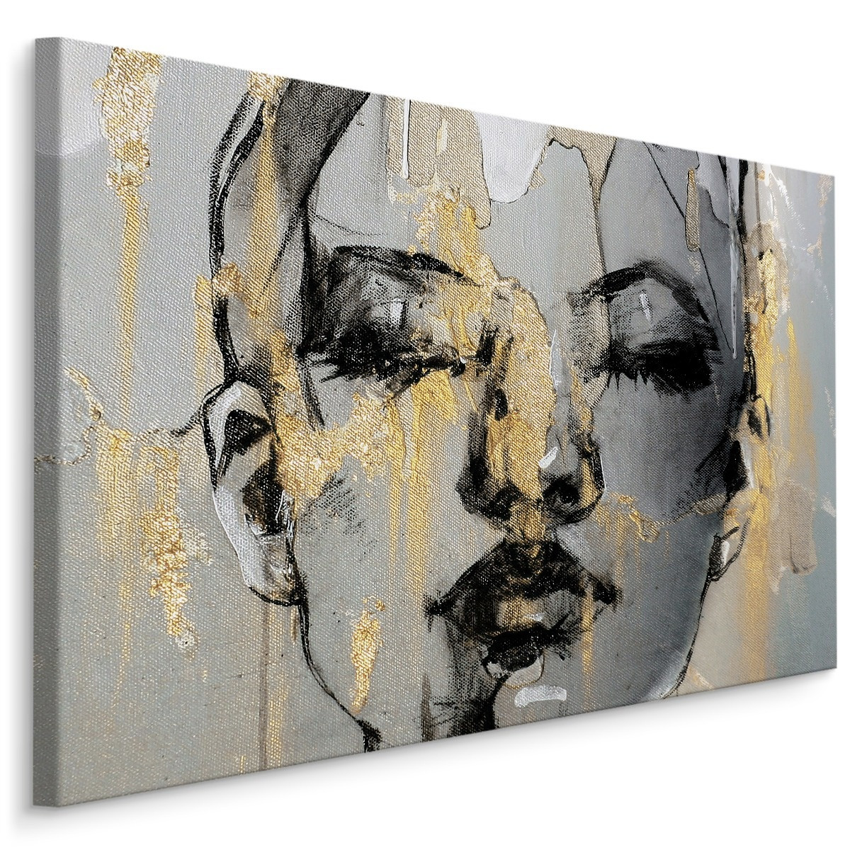Schilderij - Vrouw omringt door Goud, zwart/grijs, Premium Print