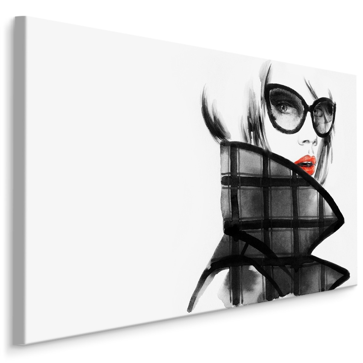 Schilderij - Portret van een Vrouw, in zwart, wit en rood, Premium Print