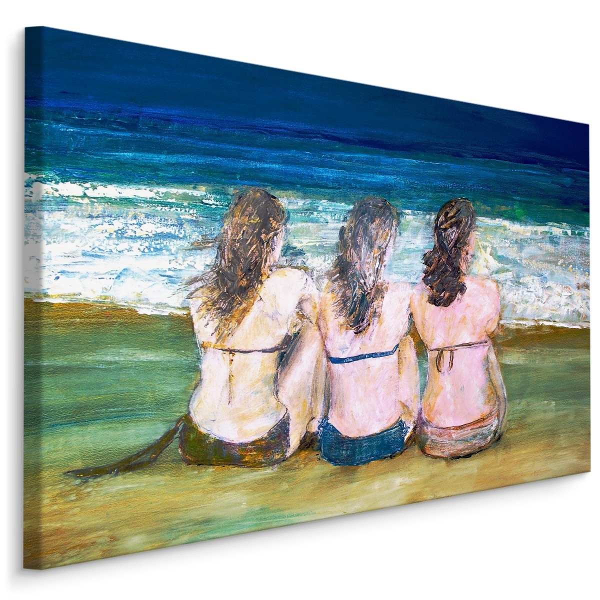 Schilderij - Drie Vrouwen aan Zee, Premium Print