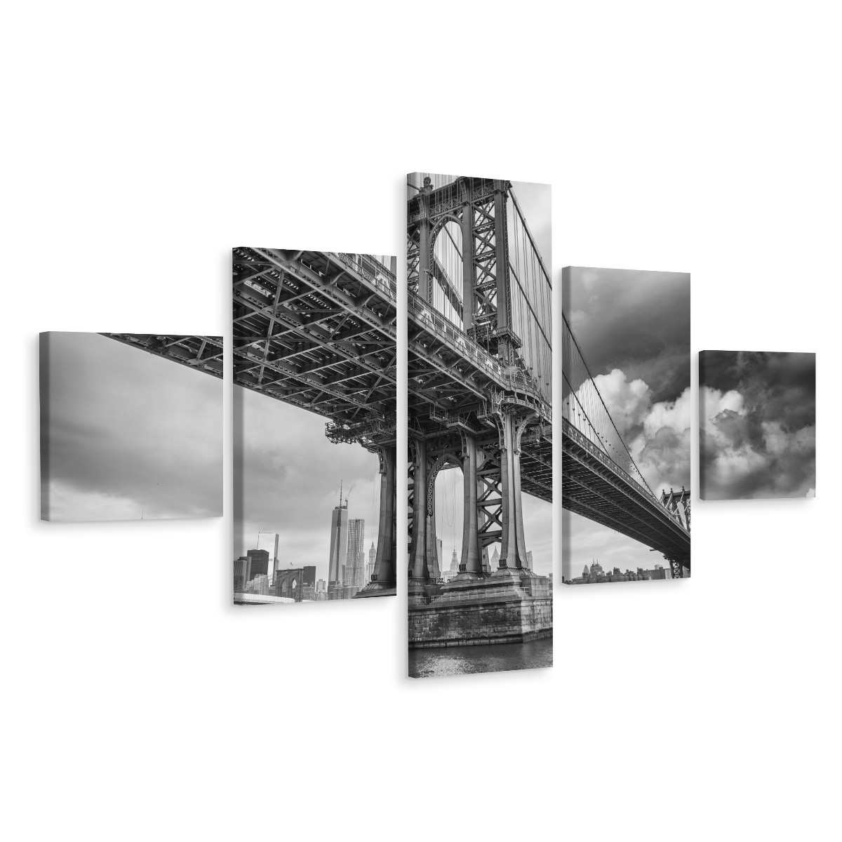 Schilderij - Manhattan Bridge in New York City, Zwart/wit, Premium Print