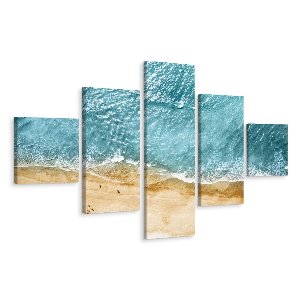 Schilderij - Oceaan en Strand van boven, Beige en blauw, Premium Print