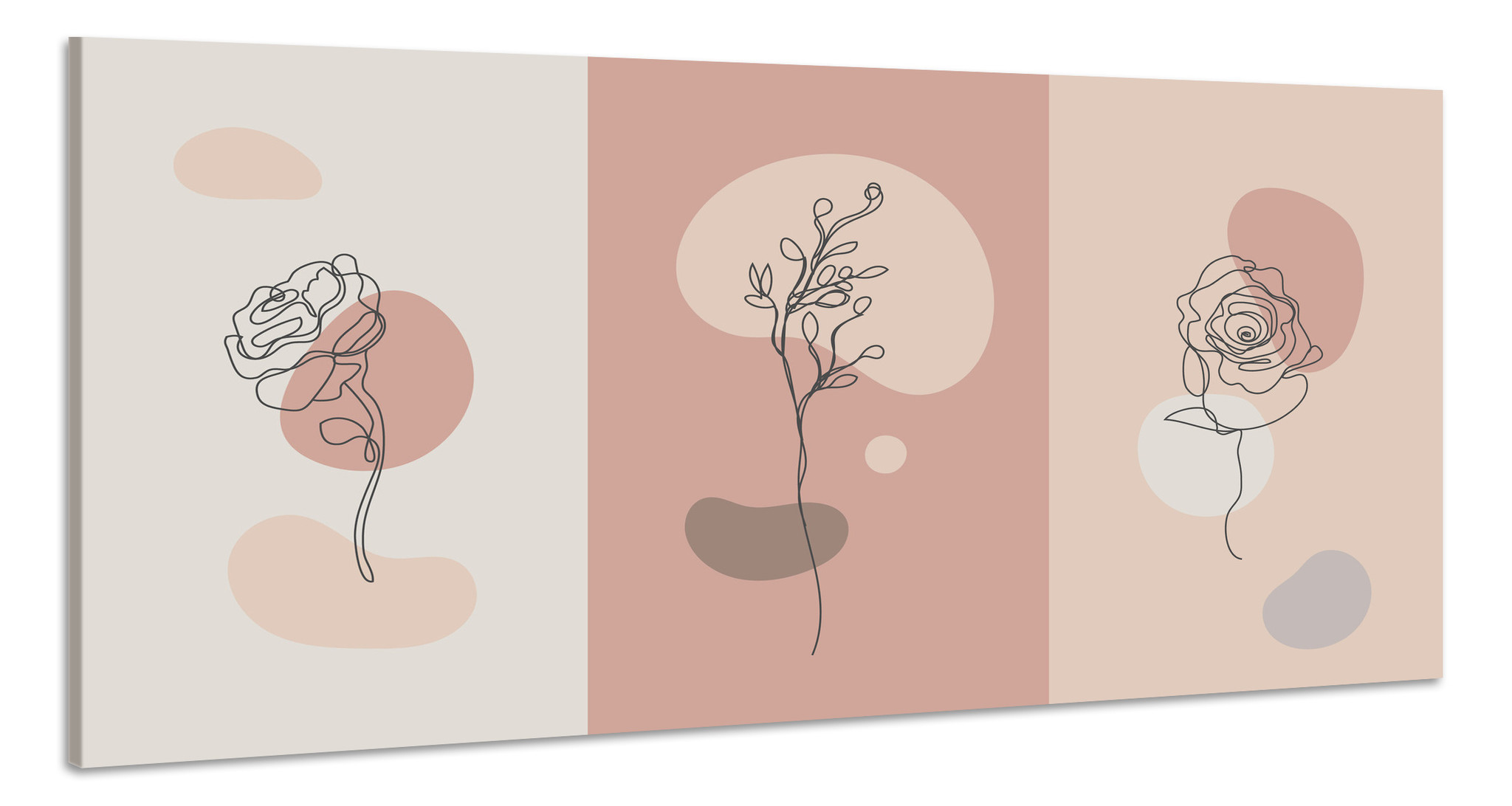 Schilderij - Liefde voor Bloemen, Line-art in het roze, Premium Print, 100x50cm