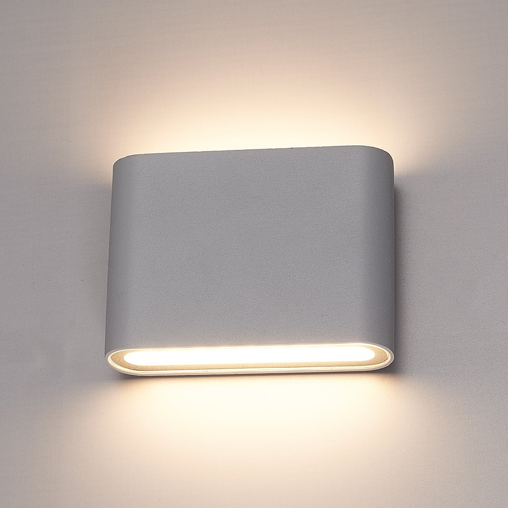 Hofronic Dallas S dimbare LED wandlamp - 3000K warm wit - 6 Watt - Up & down light - IP54 voor binnen en buiten - Tweezijdige muurlamp - Grijs