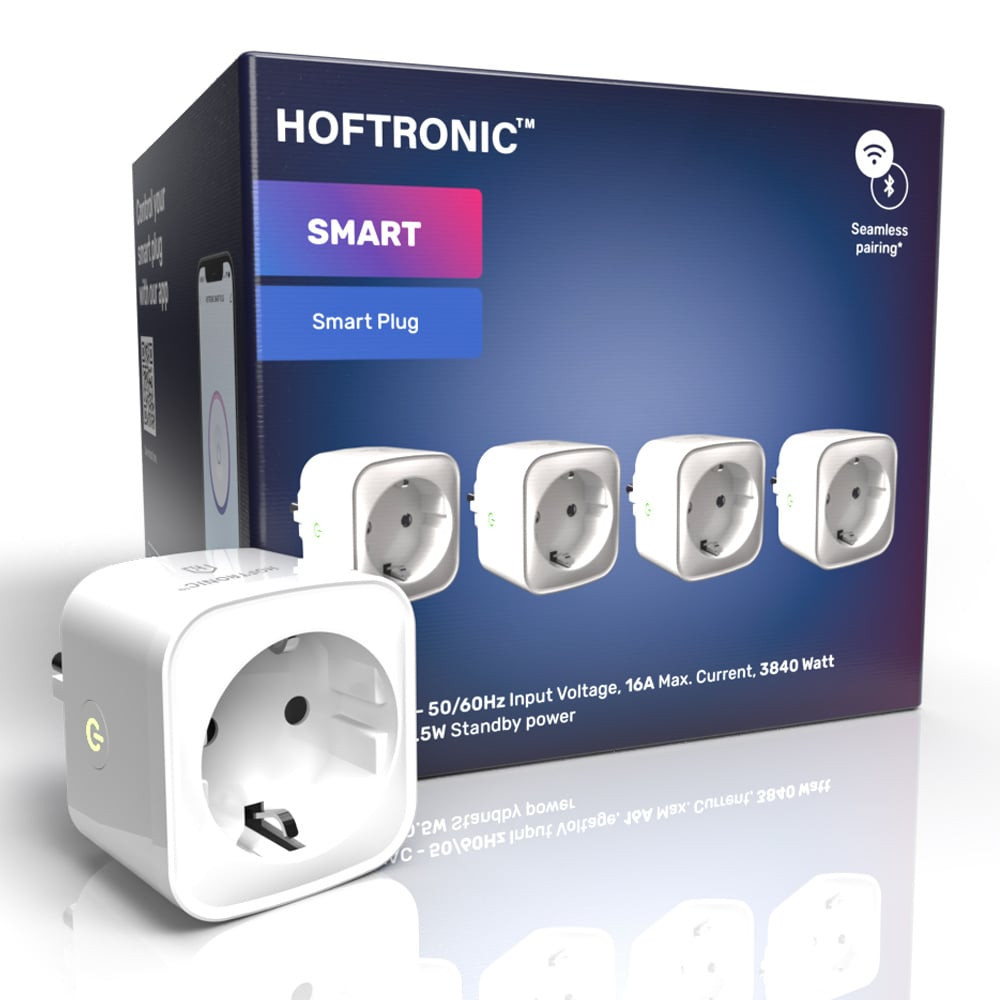HOFTRONIC SMART 4x Slimme stekker - WiFi & Bluetooth - met tijdschakelaar - Compatibel met Amazon Alexa & Google Home - Wit - 16a smart plug - Incl. Energiemeter