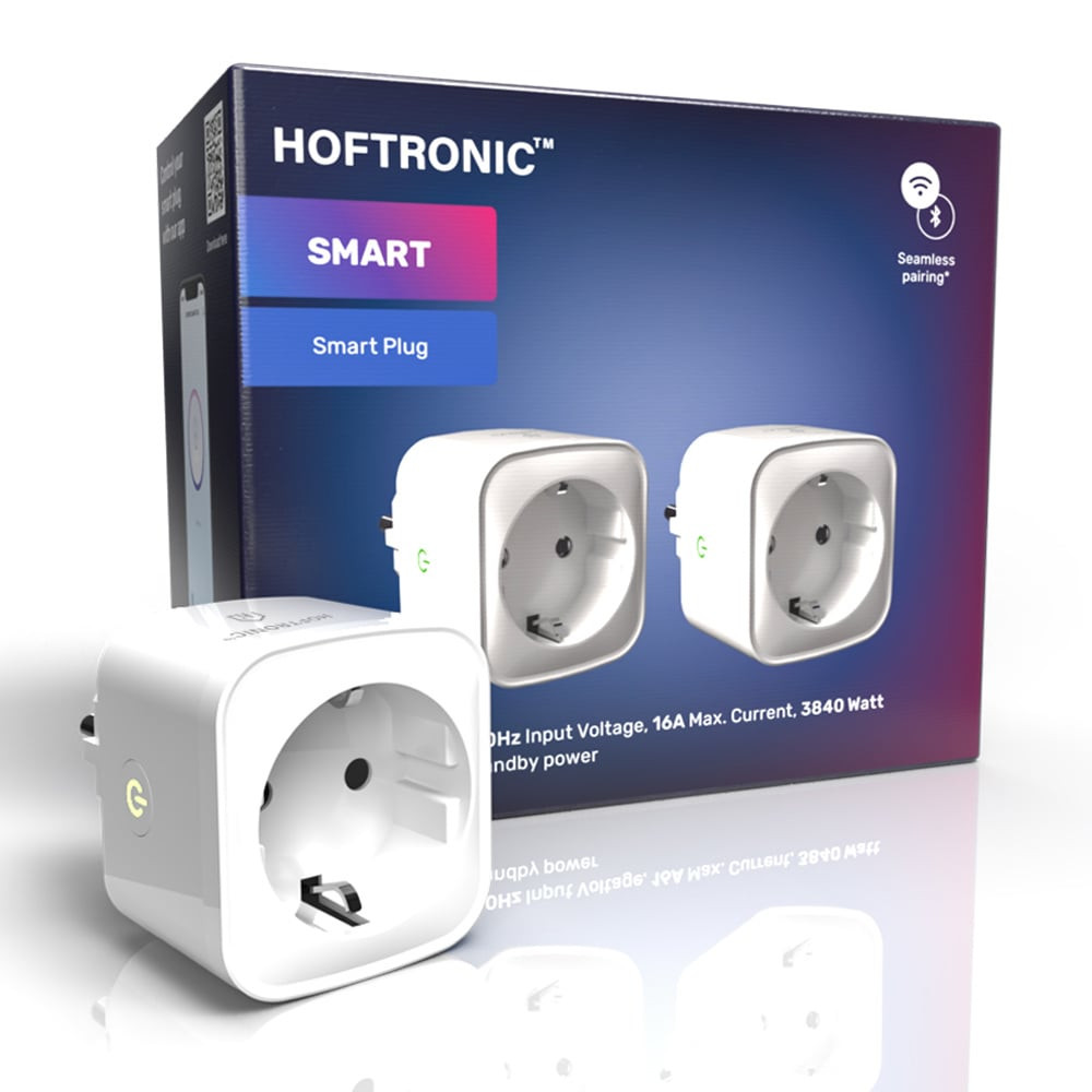 HOFTRONIC SMART 2x Slimme stekker - WiFi & Bluetooth - met tijdschakelaar - Compatibel met Amazon Alexa & Google Home - Wit - 16a smart plug
