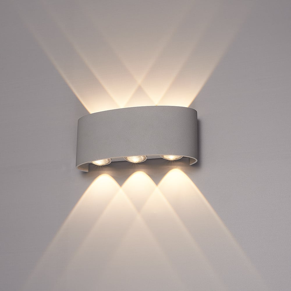 Hoftronic Tulsa dimbare LED wandlamp - Up & Down light - IP54 - 6 watt - 3000K warm wit - Binnen en buiten - 3 jaar garantie - Grijs