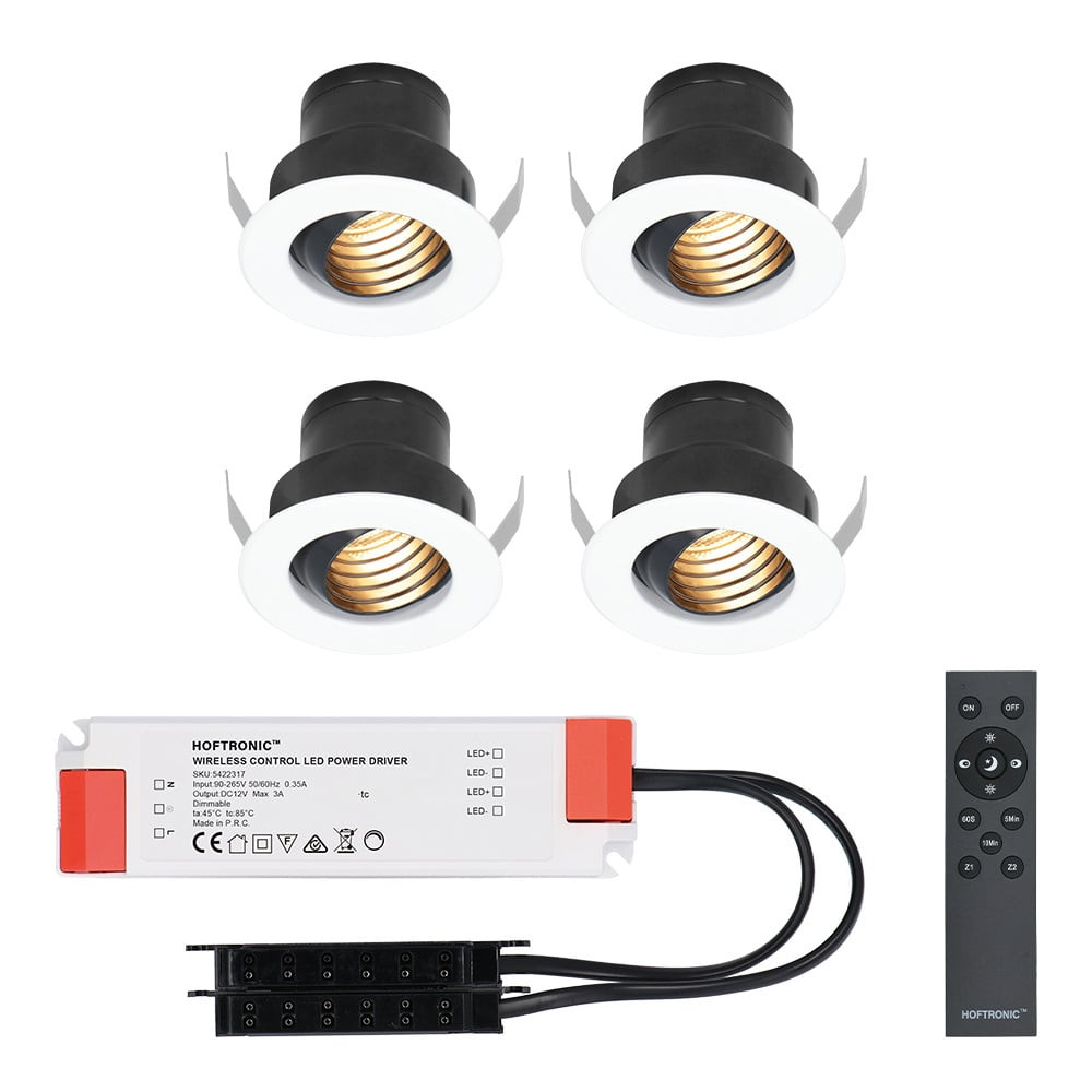 HOFTRONIC™ Set van 4 12V 3W - Mini LED Inbouwspot - Wit - Dimbaar - Kantelbaar & verzonken - Verandaverlichting - IP44 voor buiten - 2700K - Warm wit