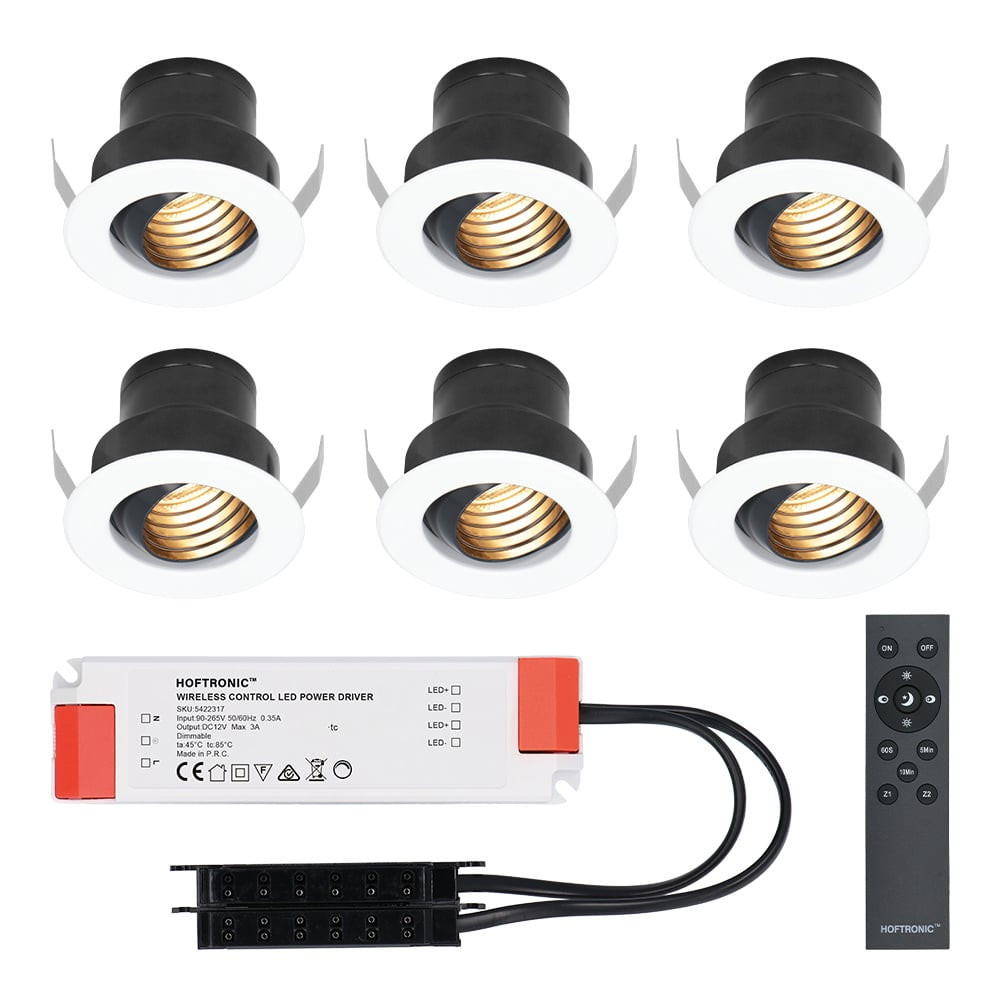 HOFTRONIC™ Set van 6 12V 3W - Mini LED Inbouwspot - Wit - Dimbaar - Kantelbaar & verzonken - Verandaverlichting - IP44 voor buiten - 2700K - Warm wit