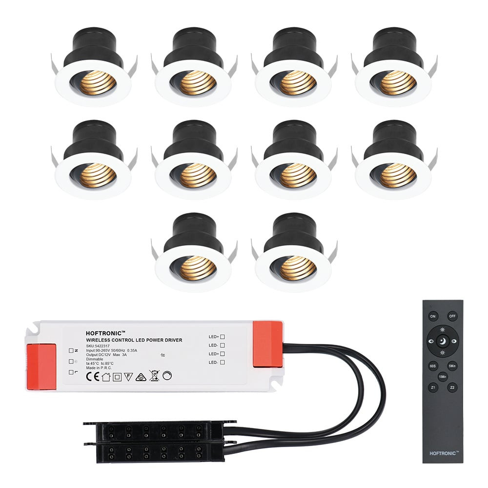 HOFTRONIC™ Set van 10 12V 3W - Mini LED Inbouwspot - Wit - Dimbaar - Kantelbaar & verzonken - Verandaverlichting - IP44 voor buiten - 2700K - Warm wit