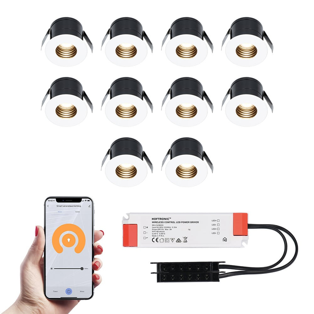 HOFTRONIC SMART 10x Betty witte Smart LED Inbouwspots complete set - Wifi & Bluetooth - 12V - 3 Watt - 2700K warm wit