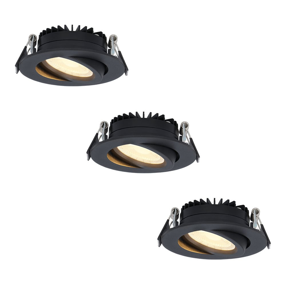 HOFTRONIC™ Set van 3 dimbare LED inbouwspots Rome - Zwart - 6 Watt - Kantelbaar - 2700K warm wit - IP44 - Geringe inbouwdiepte