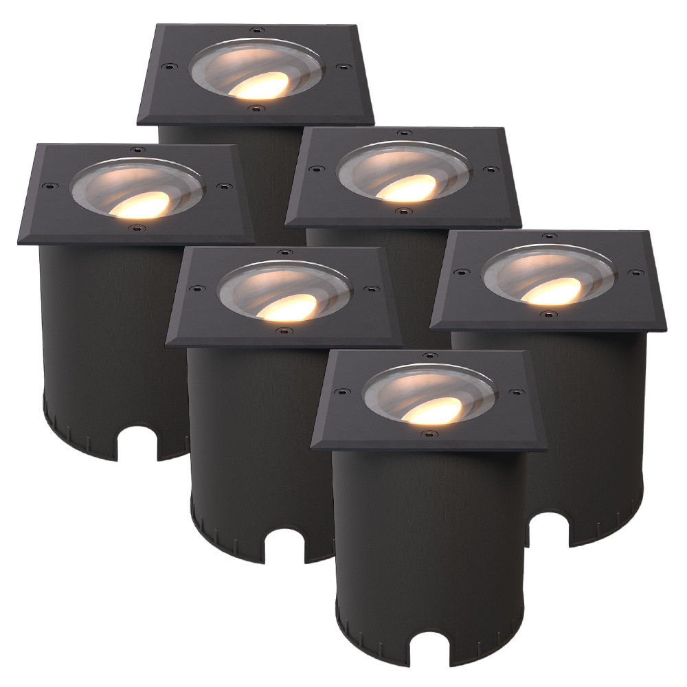 HOFTRONIC™ Set van 6 Cody LED Grondspots Zwart - GU10 4,5 Watt 345 lumen dimbaar - 2700K warm wit - Kantelbaar - Overrijdbaar - Vierkant - IP67 waterdicht