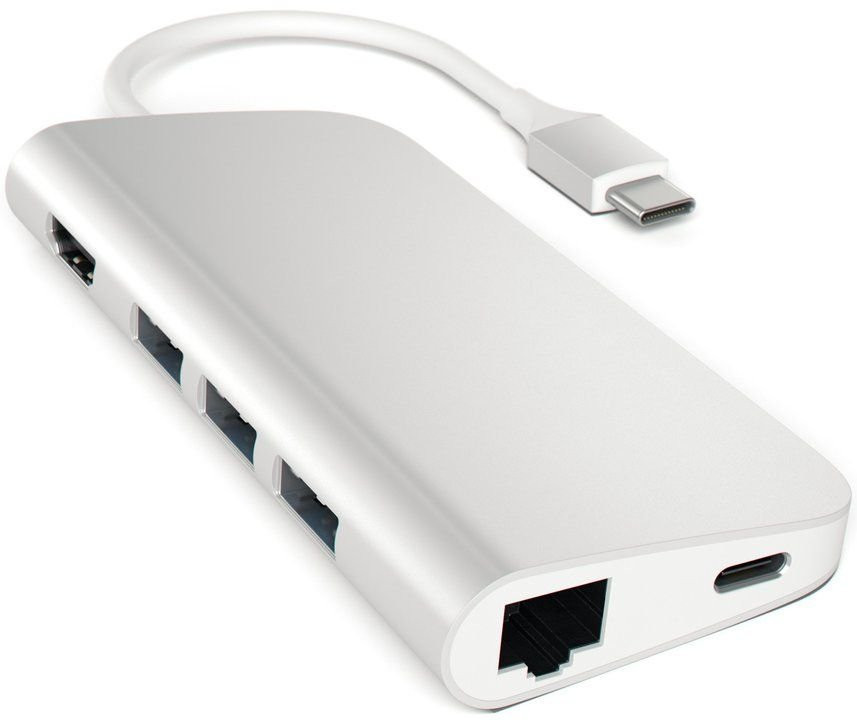 USB-хаб Satechi Aluminum Type-C Multi-Port Adapter 4K with Ethernet (3xUSB 3.0, Type-C, RJ-45, HDMI, SD, micro-SD), Серебристый Док-станция ST-TCMAS
