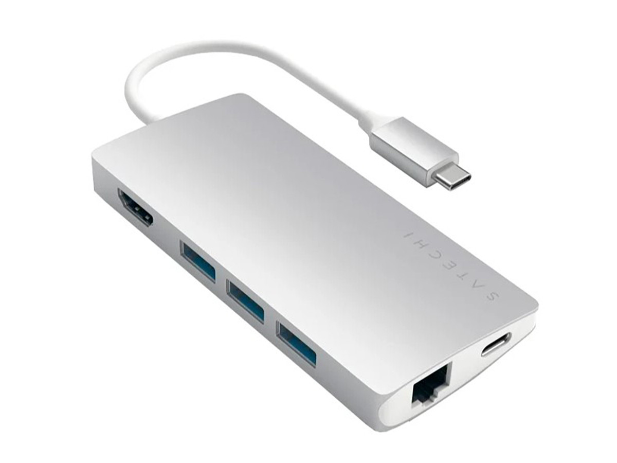 USB-хаб Satechi Aluminum Type-C Multi-Port Adapter 4K with Ethernet V2 (3xUSB 3, Type-C, RJ-45, HDMI, SD, micro-SD) Серебристый Док-станция ST-TCMA2S