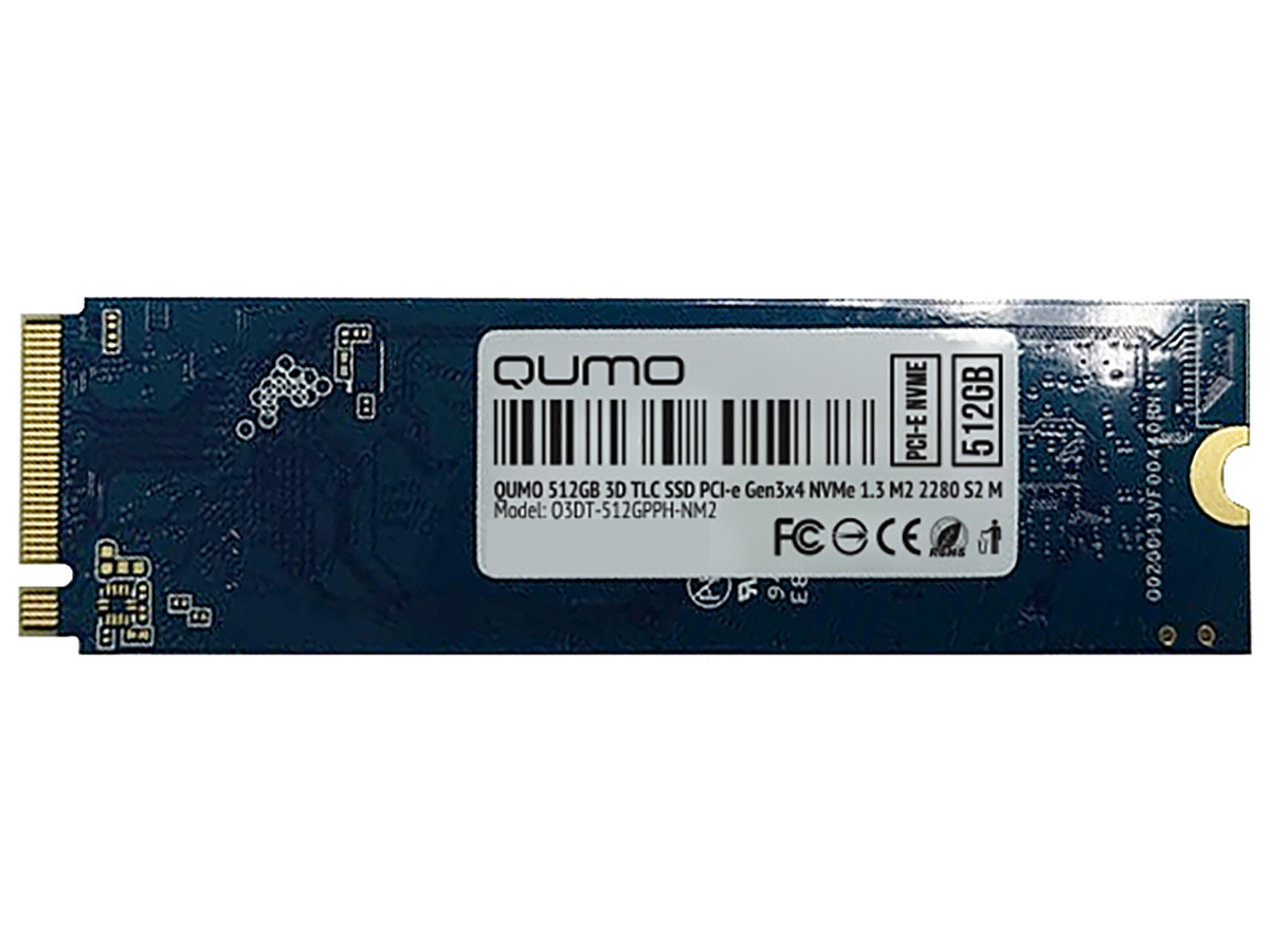 Внутренний SSD-накопитель Qumo Novation 512Gb, M.2 2280, PCIe Gen3 x4, NVMe, 3D TLC, Черный Q3DT-512GPPH-NM2