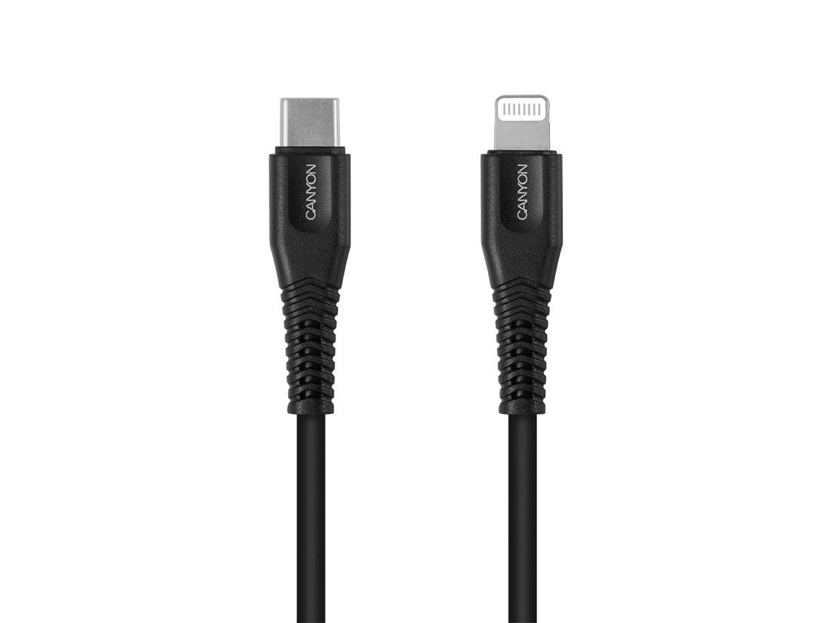 Кабель Canyon MFI-4, USB-C to Lightning, для зарядки и передачи данных, 1,2 м,  MFI, Черный, CNS-MFIC4B