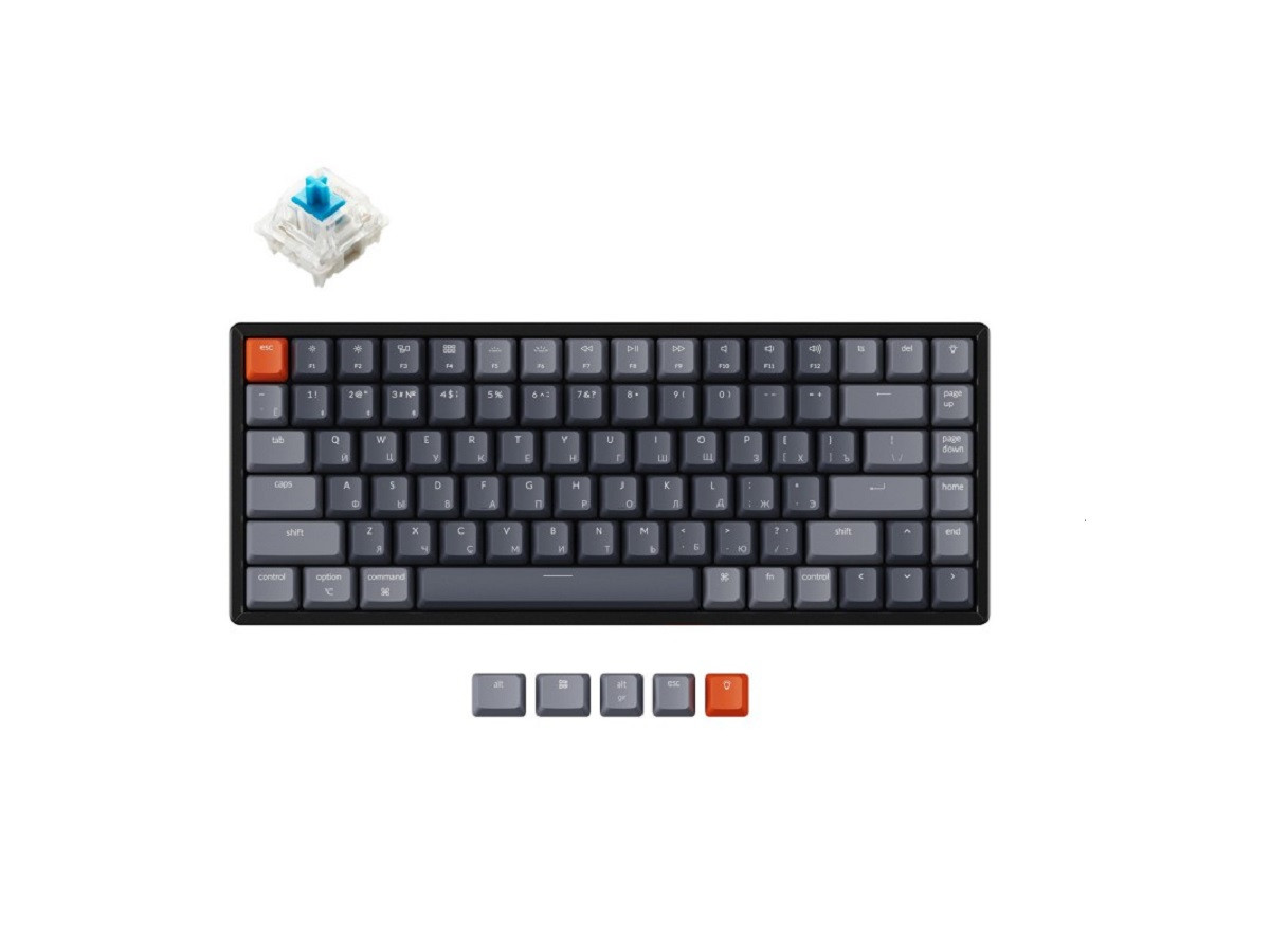 Клавиатура беспроводная механическая Keychron K2, Gateron Blue Switch, Bluetooth,  RGB подстветка, 4000мАч, Серый K2C2