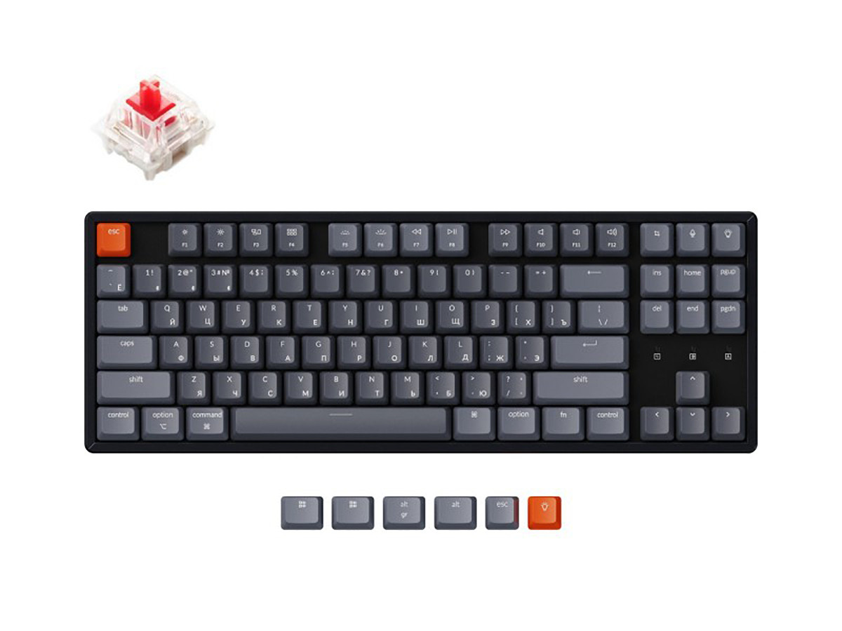Клавиатура беспроводная механическая Keychron K8, Bluetooth, White LED подсветка, Gateron Red Switch, Черный/Серый K8G1