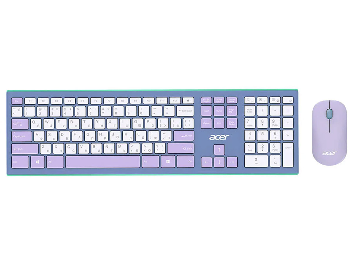 Клавиатура + мышь беспроводная Acer OCC200, Wireless/USB, Разноцветный (фиолетовый, белый, зеленый, синий) ZL.ACCEE.003