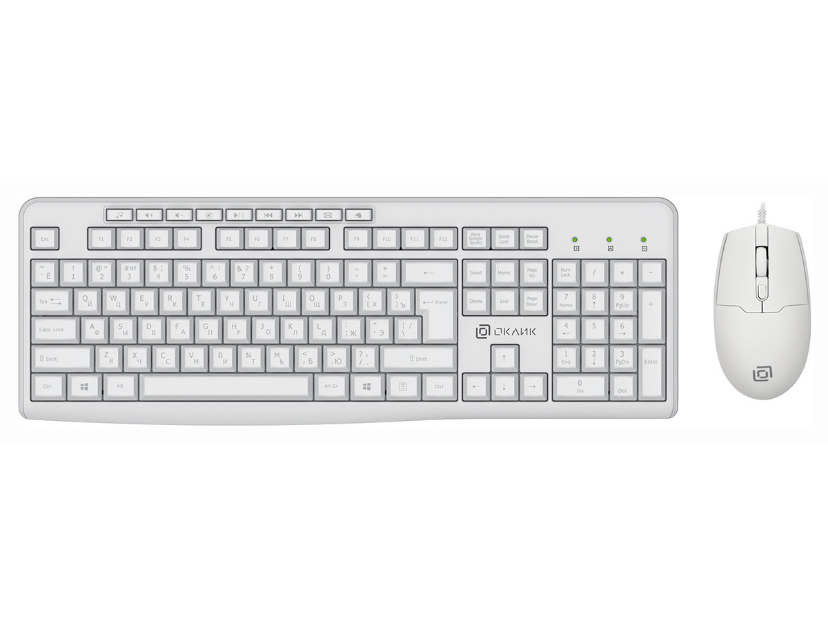 Комплект проводной клавиатура+мышь Oklick S650, USB, Белый 1875257