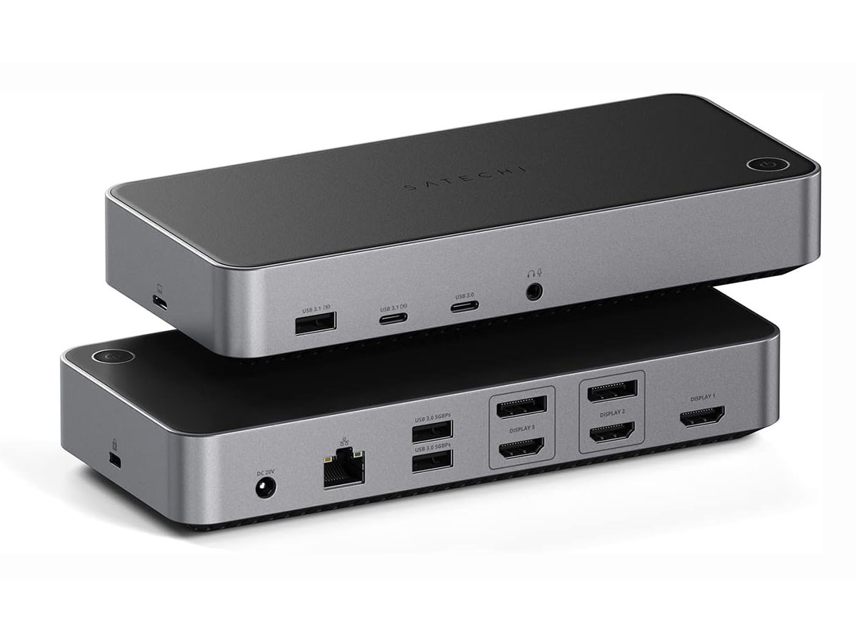 USB-хаб Satechi Triple 4K Display Docking Station (2xUSB 3.0, USB 3.1, 2x Type-C, 3xHDMI, 2xDP, RJ-45, Mini jack) Серый космос Док-станция ST-D4KTM-EU