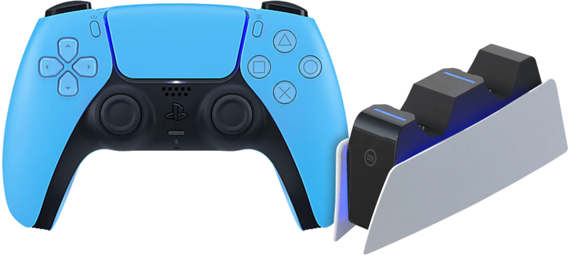 Sony PlayStation 5 DualSense draadloze controller Starlight Blue + BlueBuilt oplaadstation