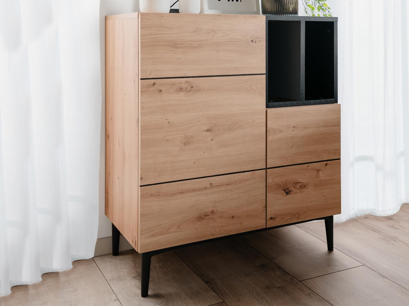 Commode NOLLY 2 deuren 2 vakken zwart/artisan eik