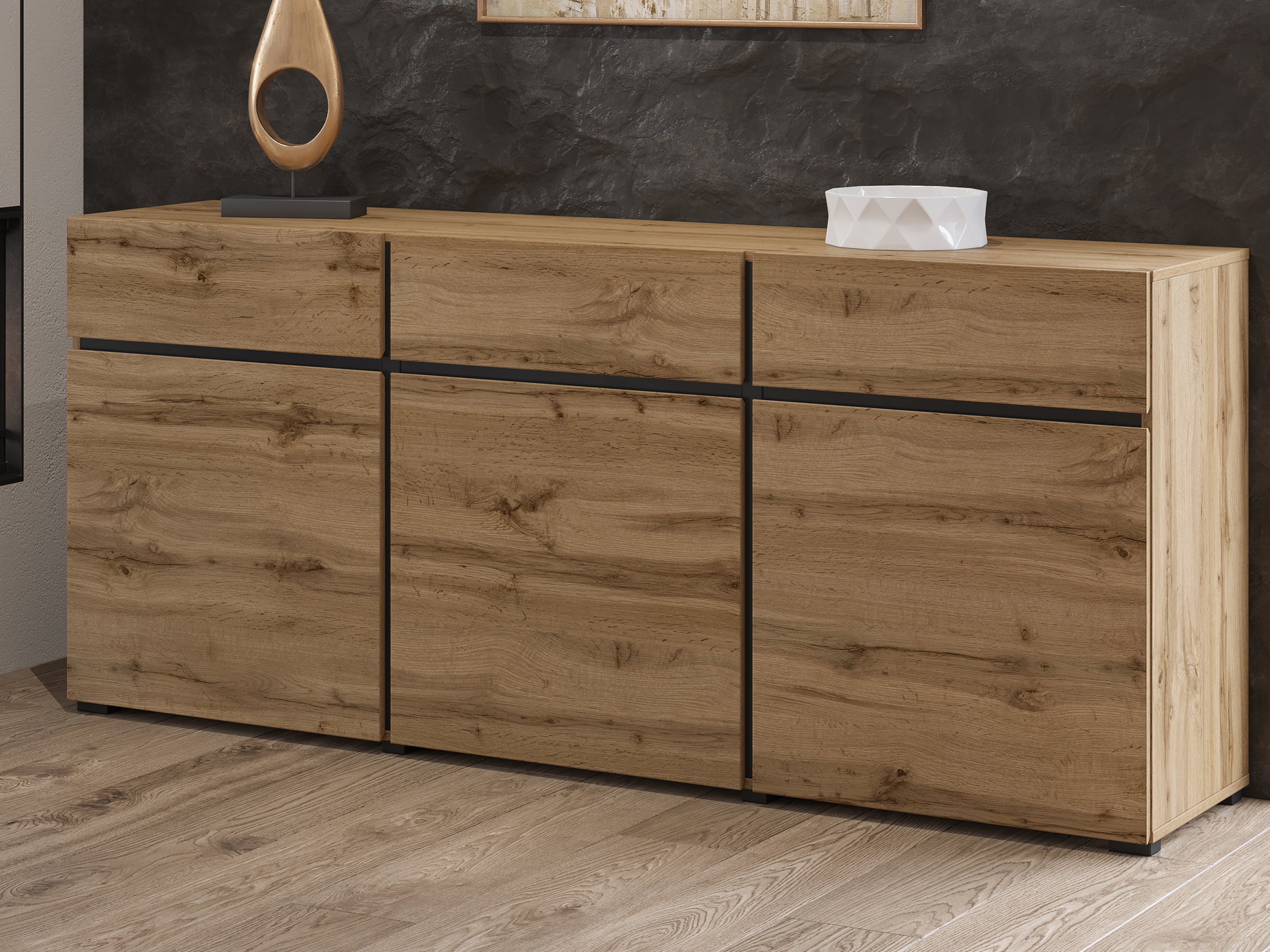 Dressoir CROSSAIR 3 deuren 3 lades wotan eik