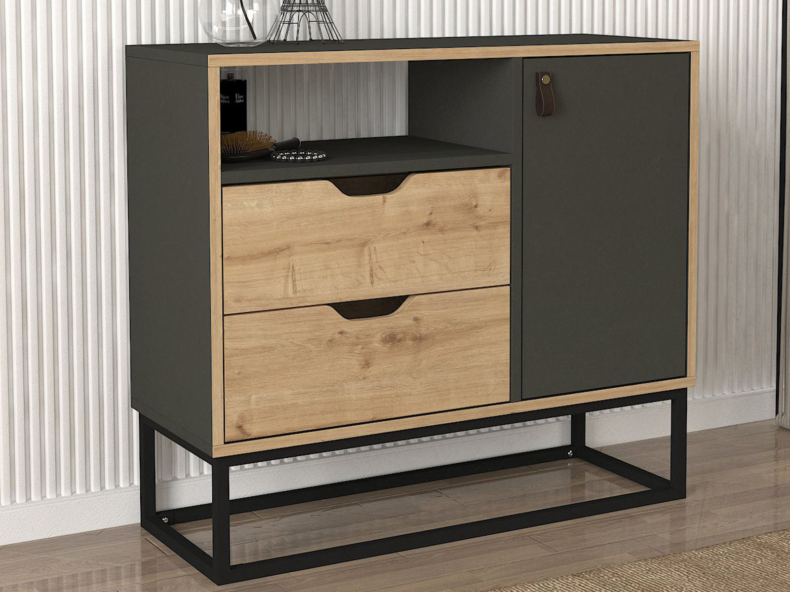 Commode LORE 1 deur 2 lades antraciet/sapphire eik