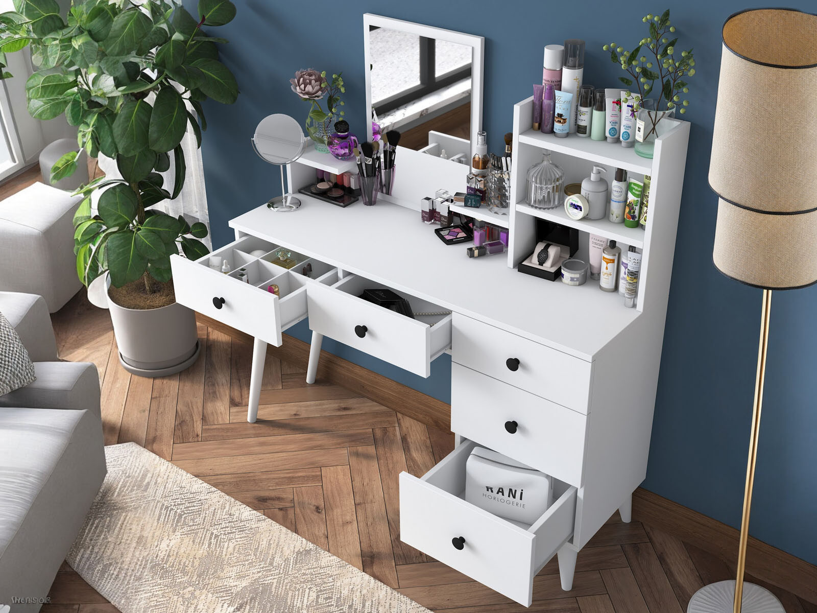 Make-up tafel JAKE 5 lades wit