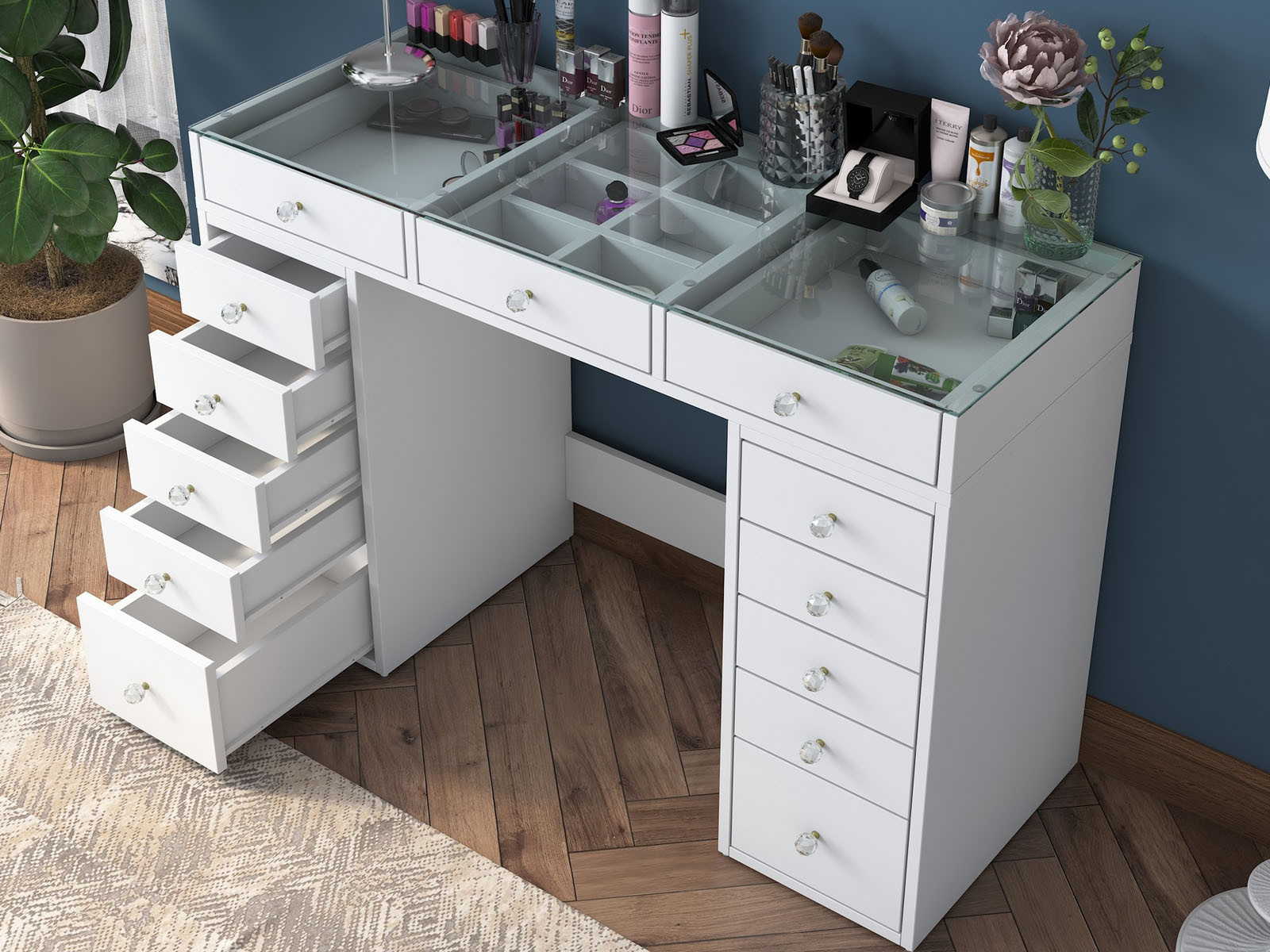 Make-up tafel JESSIE 13 lades wit