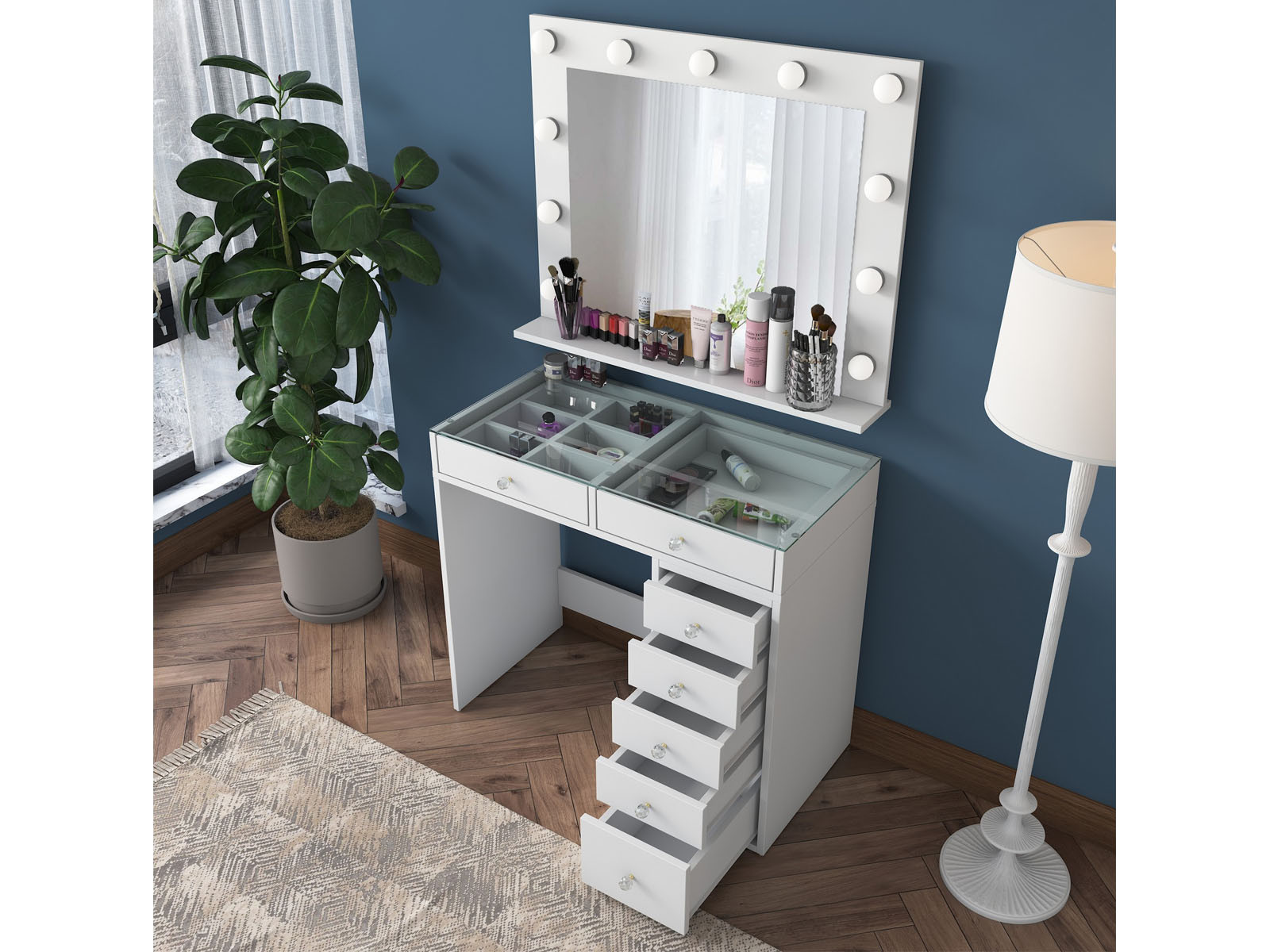 Make-up tafel JESSIE DELUXE 7 lades wit