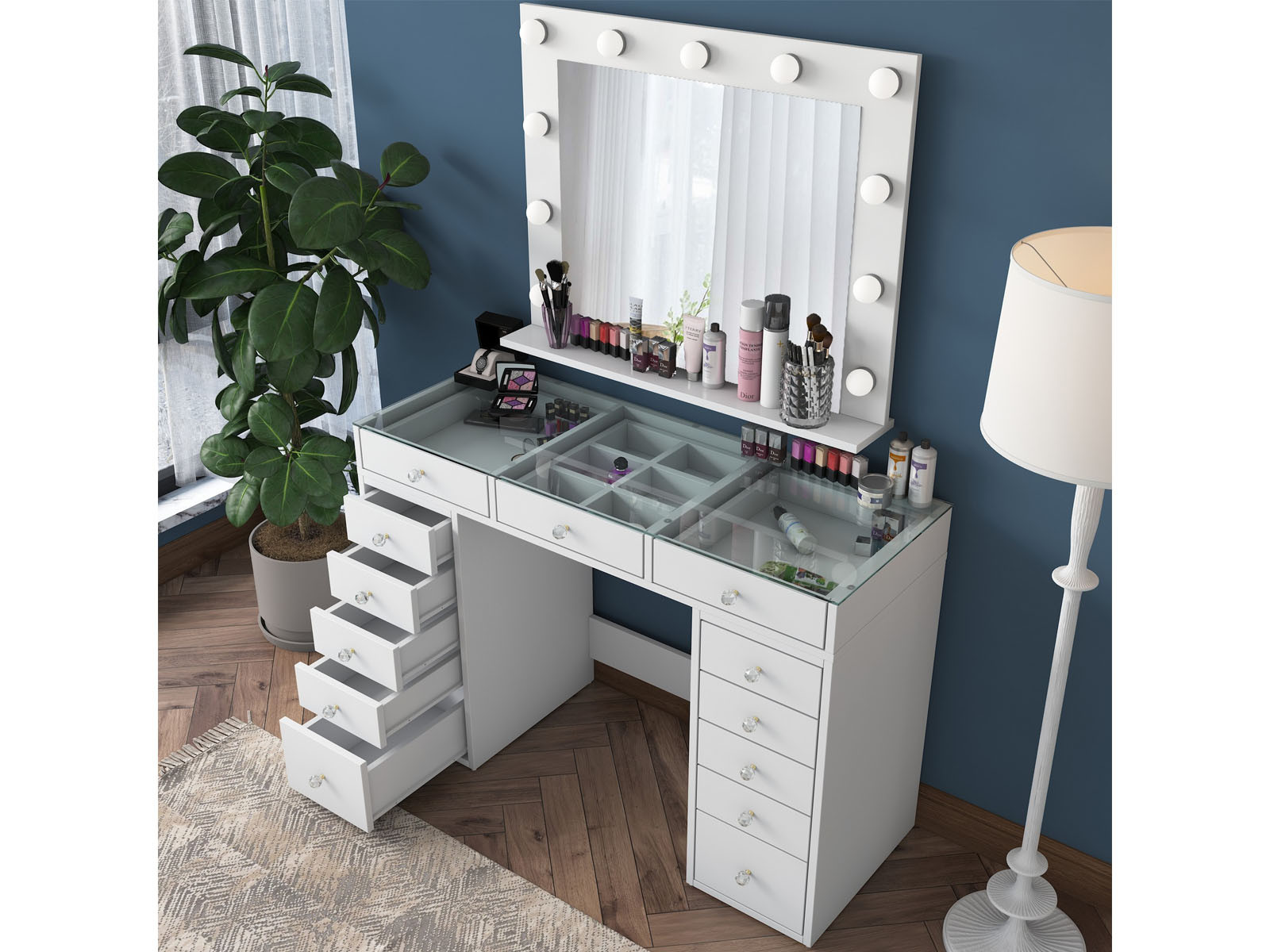 Make-up tafel JESSIE DELUXE 13 lades wit